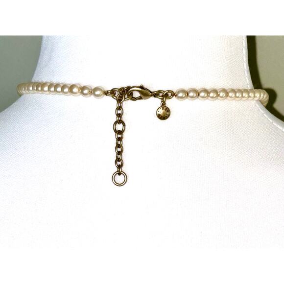 Vintage J. Crew Gold Tone Faux Pearl Chain Tassel Necklace - Picture 5 of 7